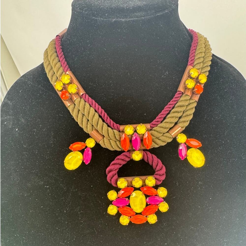 Moutton Collet Statement Necklace Multicolor Crystal Rope Copper Signed Rare